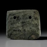 A SPINACH-GREEN JADE AXE BLADE, FU, NEOLITHIC PERIOD