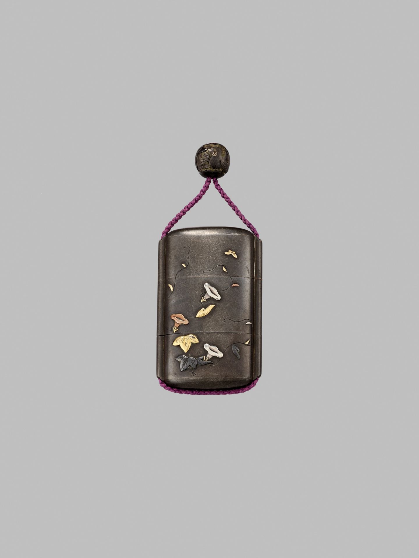 YASUCHIKA: A RARE MIXED METAL TWO-CASE INRO WITH BUTTERFLIES AND ASAGAO (MORNING GLORY) - Image 2 of 7