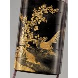 A FINE TOGIDASHI FIVE-CASE INRO DEPICTING PHEASANTS AND TURTLE DOVES
