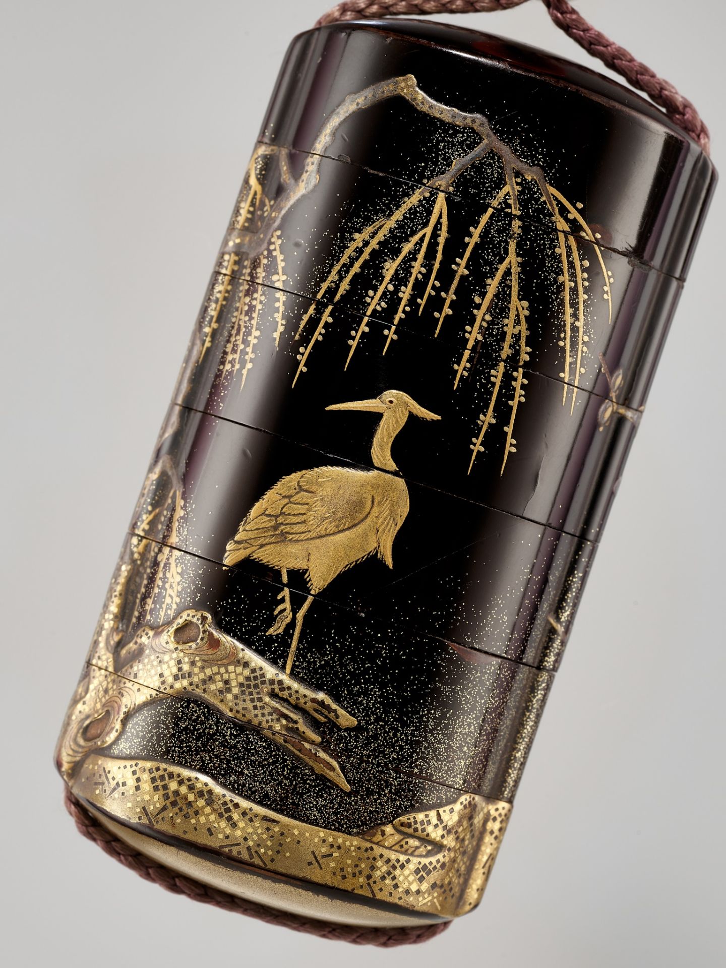 A FIVE-CASE LACQUER INRO DEPICTING A CHARMING WINTER SCENE - Image 4 of 8