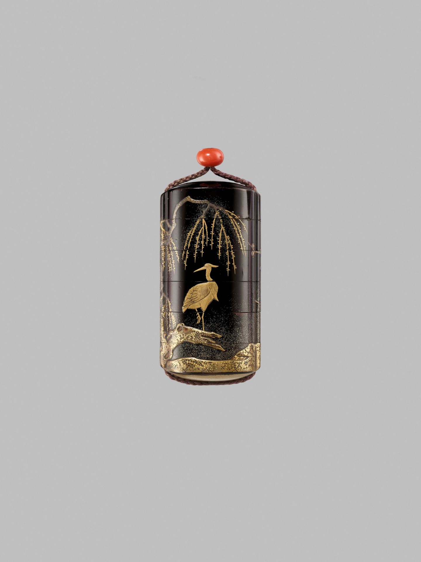 A FIVE-CASE LACQUER INRO DEPICTING A CHARMING WINTER SCENE - Image 5 of 8