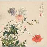 ZHIJI XIN: 'PEONIES AND BUTTERFLIES,' DATED 1887