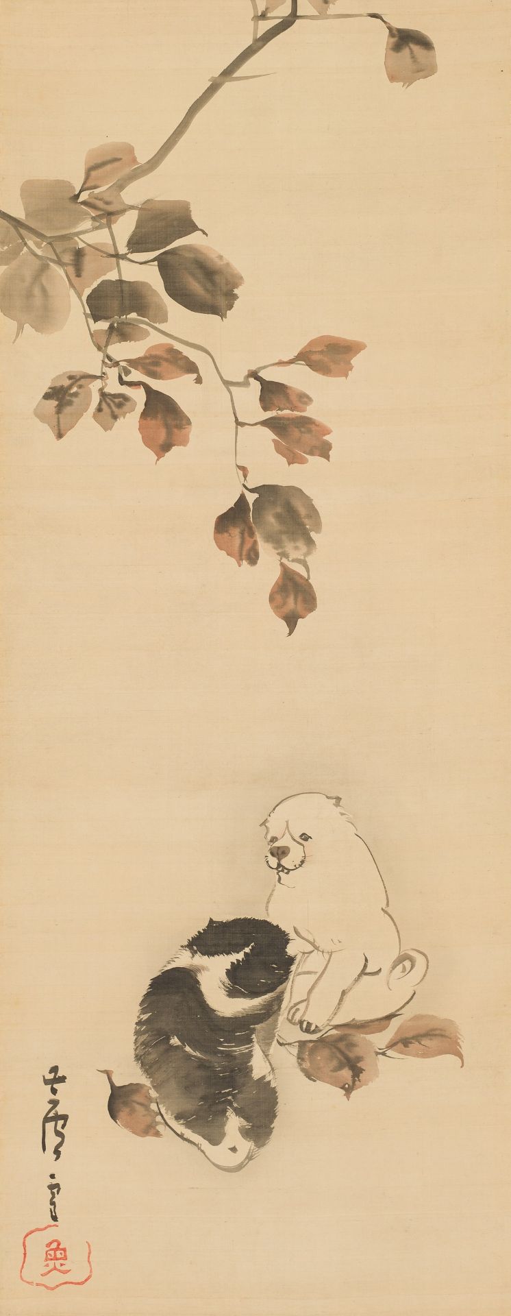 NAGASAWA ROSETSU (1754-1799): PERSIMMON WITH RED AUTUMN LEAVES AND PUPPIES - Bild 2 aus 9