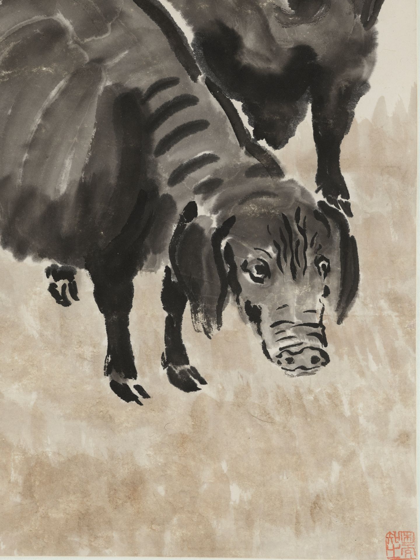 XU BEIHONG (1895-1953) AND ZHANG SHUQI (1899-1956): 'TWO PIGS', DATED 1937 - Image 3 of 13