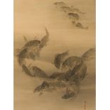 ADEGAWA SHINSUI (1877-1941): A LARGE PAINTING OF A GROUP OF CARPS, DATED 1910