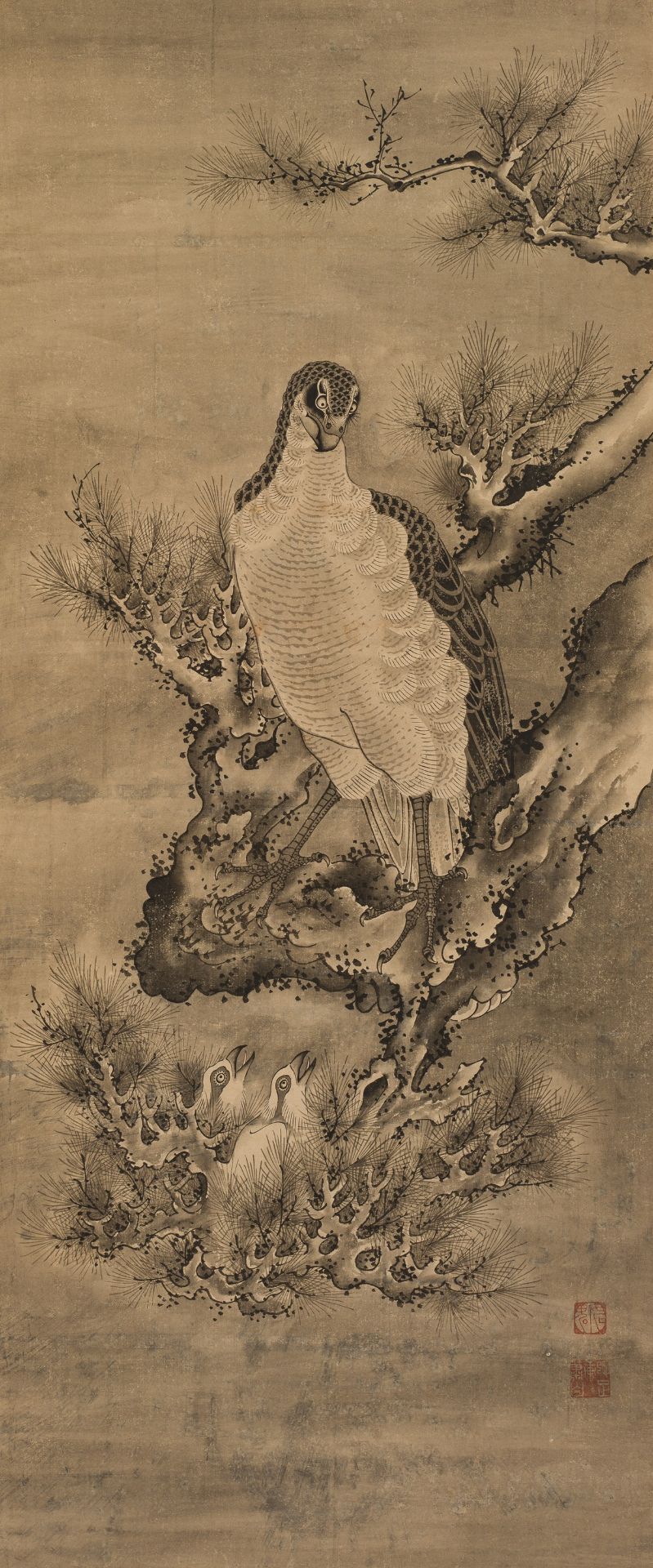 SOGA SHOHAKU (1730-1781): AN IMPORTANT SET OF FIVE SCROLL PAINTINGS WITH BIRDS OF PREY - Image 3 of 33