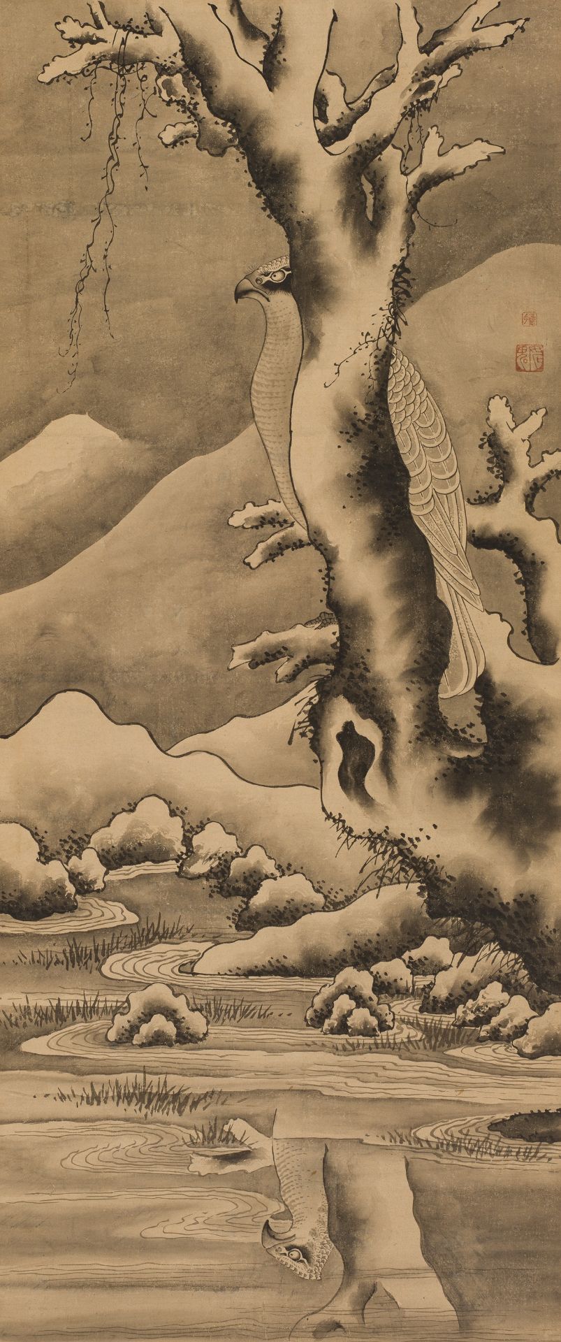 SOGA SHOHAKU (1730-1781): AN IMPORTANT SET OF FIVE SCROLL PAINTINGS WITH BIRDS OF PREY - Bild 7 aus 33