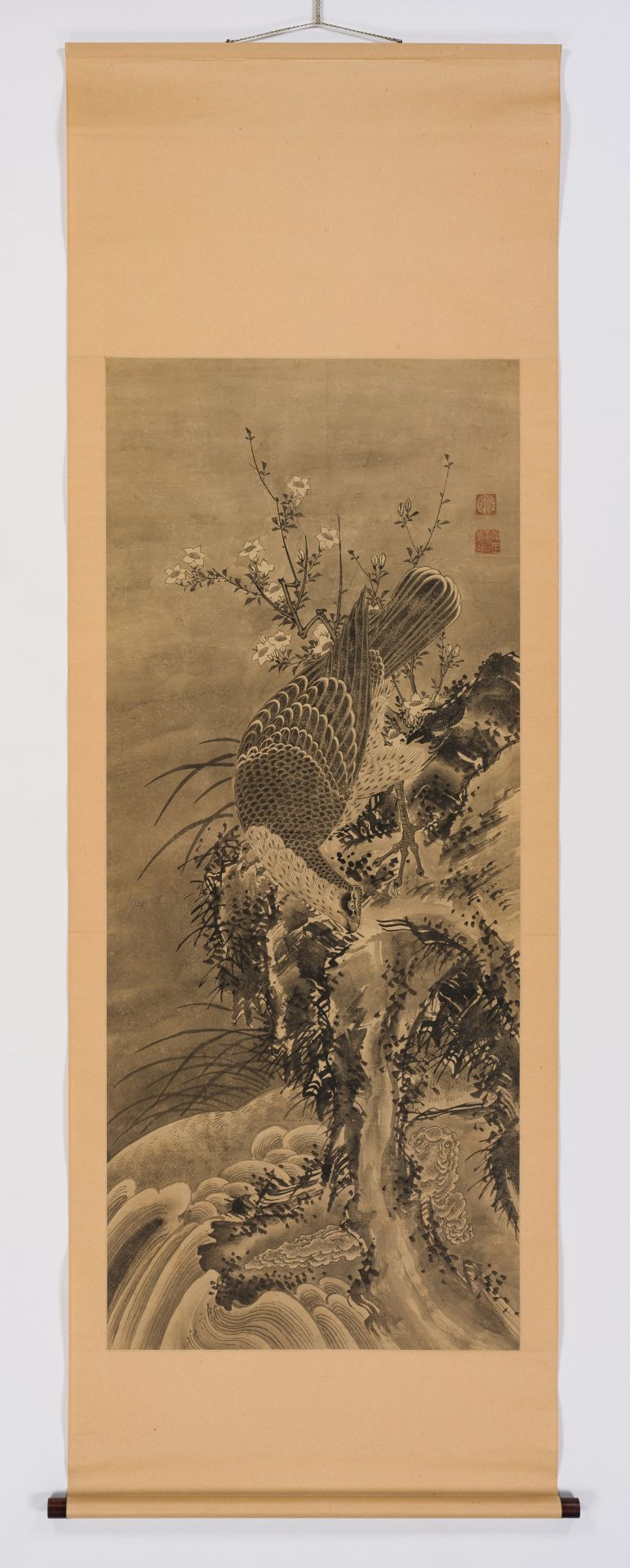 SOGA SHOHAKU (1730-1781): AN IMPORTANT SET OF FIVE SCROLL PAINTINGS WITH BIRDS OF PREY - Image 9 of 33