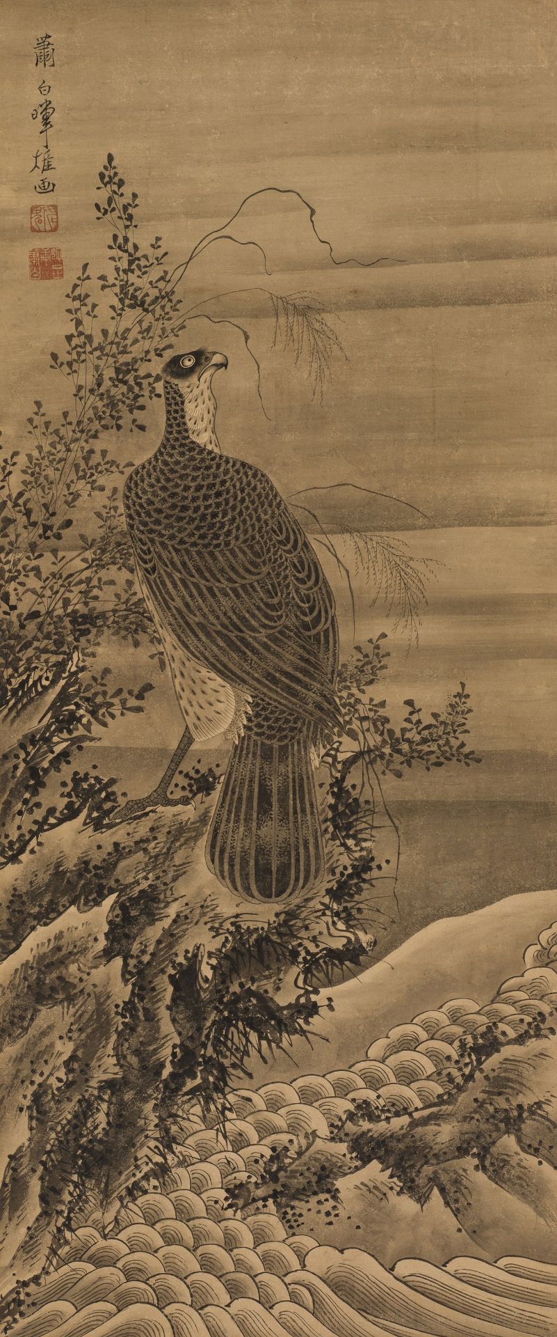 SOGA SHOHAKU (1730-1781): AN IMPORTANT SET OF FIVE SCROLL PAINTINGS WITH BIRDS OF PREY - Image 6 of 33
