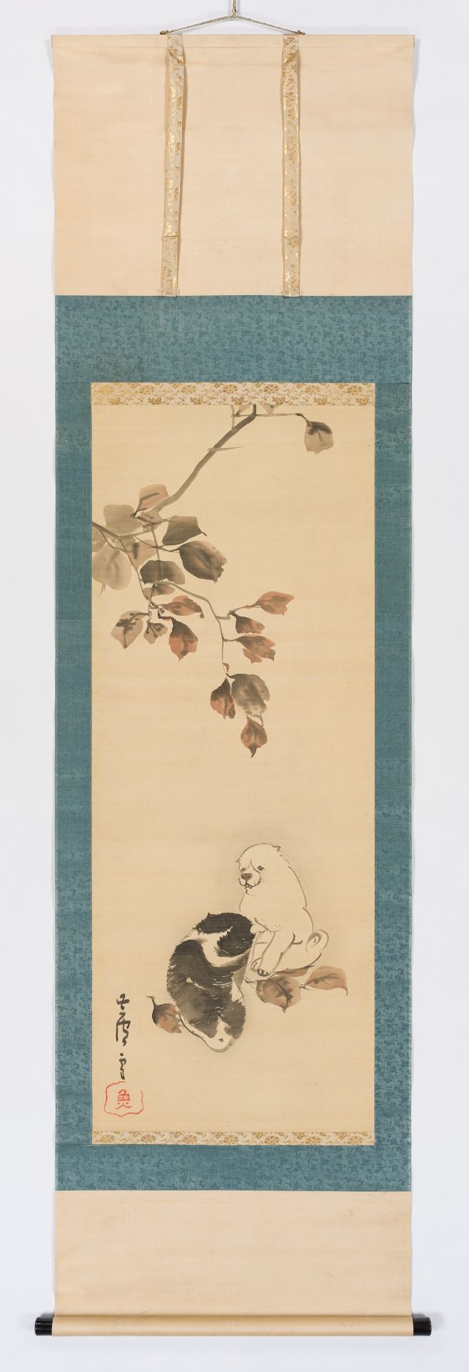 NAGASAWA ROSETSU (1754-1799): PERSIMMON WITH RED AUTUMN LEAVES AND PUPPIES - Bild 7 aus 9