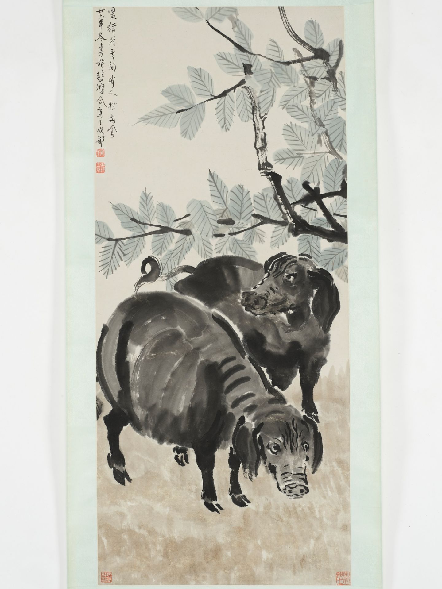 XU BEIHONG (1895-1953) AND ZHANG SHUQI (1899-1956): 'TWO PIGS', DATED 1937 - Image 12 of 13