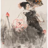 ZHOU SICONG (1939-1996): 'A LADY BY A LOTUS POND'