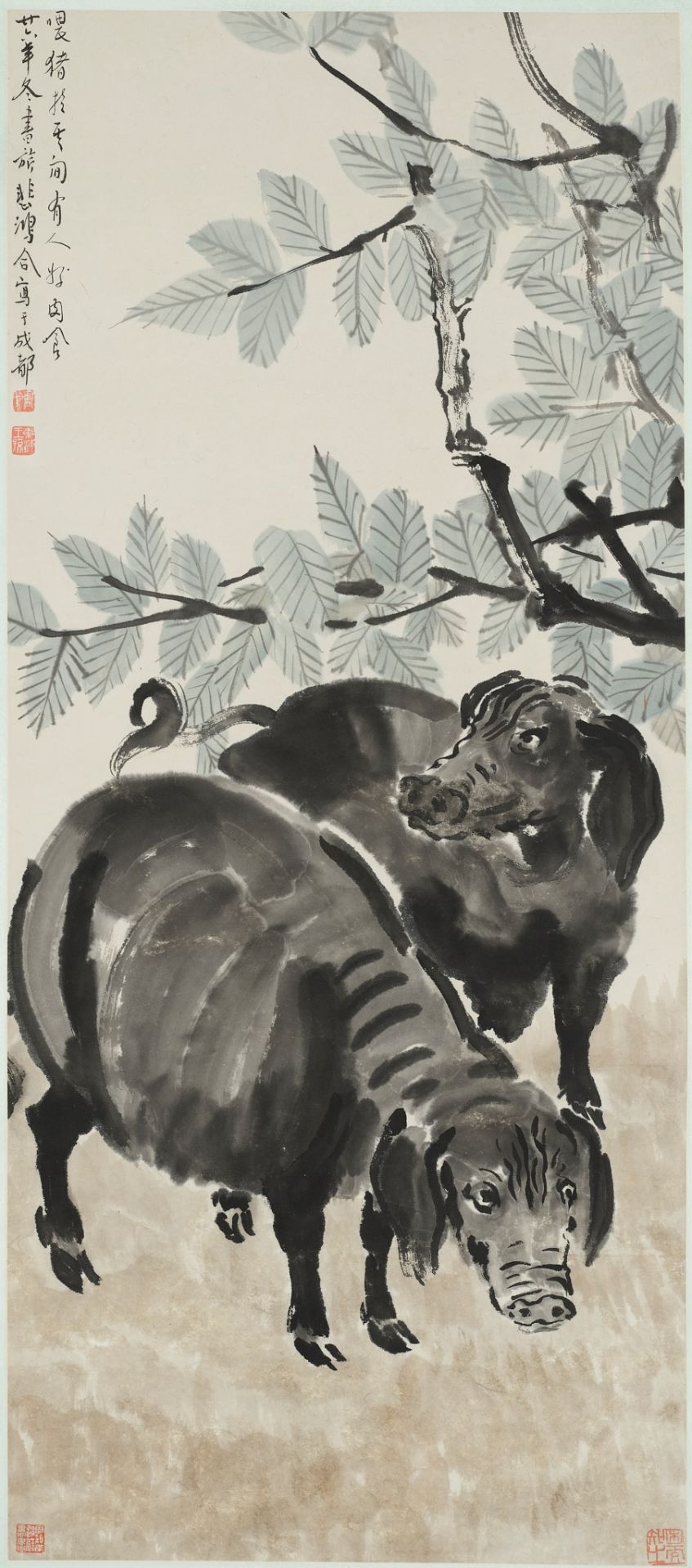 XU BEIHONG (1895-1953) AND ZHANG SHUQI (1899-1956): 'TWO PIGS', DATED 1937