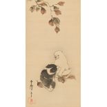 NAGASAWA ROSETSU (1754-1799): PERSIMMON WITH RED AUTUMN LEAVES AND PUPPIES