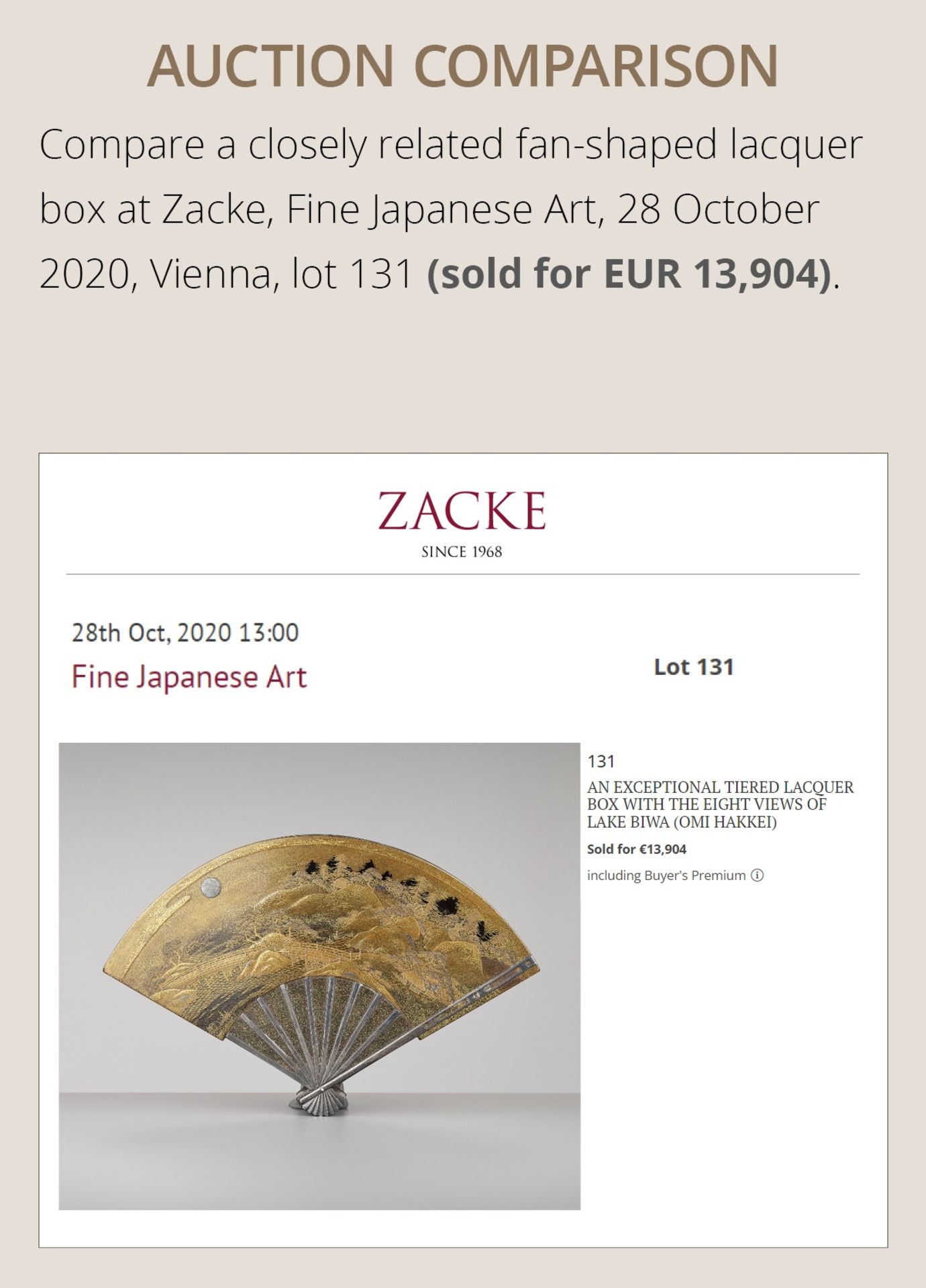 A SUPERB GOLD LACQUER FAN-SHAPED BOX AND COVER WITH INTERIOR TRAY AND STAND - Bild 4 aus 14