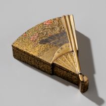 A FINE LACQUER FAN-SHAPED KOGO (INCENSE BOX) AND COVER