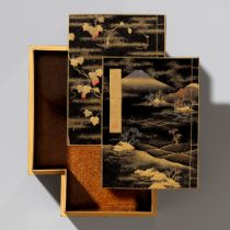 GYOKKOKU: A LACQUER BOX AND COVER WITH A LANDSCAPE