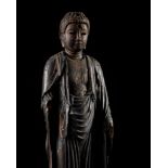 A CYPRESS WOOD FIGURE OF AMIDA NYORAI, HEIAN TO EARLY KAMAKURA