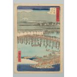 UTAGAWA HIROSHIGE: NIHONBASHI, VIEW OF DAWN CLOUDS