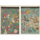 SHUSAI: TWO PARTS FROM THE HEXAPTYCH OF YOKAI APPEARING IN A DREAM TO THE RETIRED EMPEROR GO-TOBA