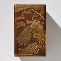 TOYUSAI: A LACQUER BOX AND COVER DEPICTING A PEACOCK