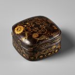 A RARE BLACK AND GOLD LACQUERED BOX AND COVER WITH TAKARAMONO