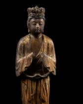 A GILT LACQUERED WOOD FIGURE OF JUICHIMEN KANNON, MUROMACHI