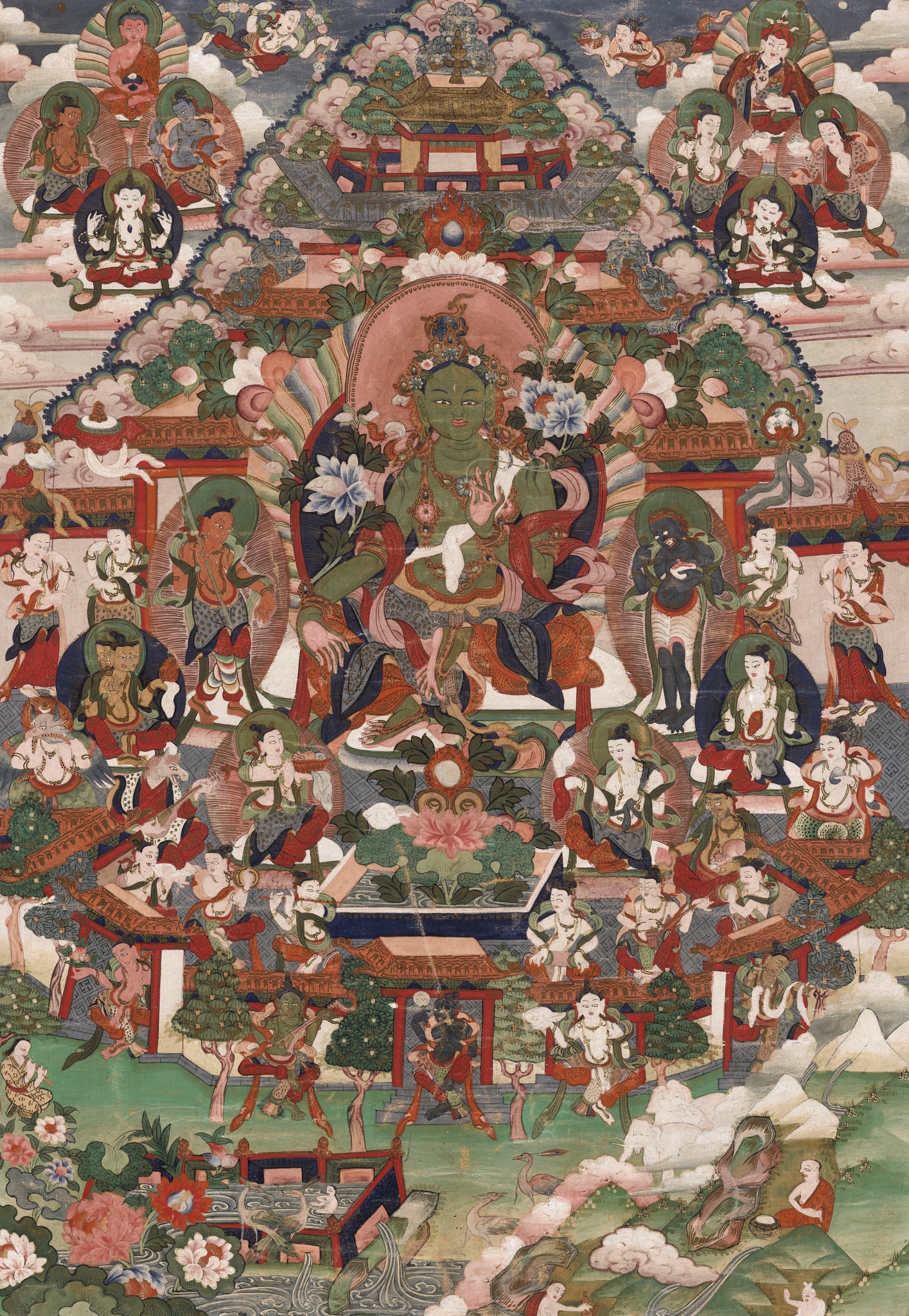 A THANKGA OF GREEN TARA OF THE SANDALWOOD FOREST, YURLOD KURPA, TIBET, 18TH - 19TH CENTURY