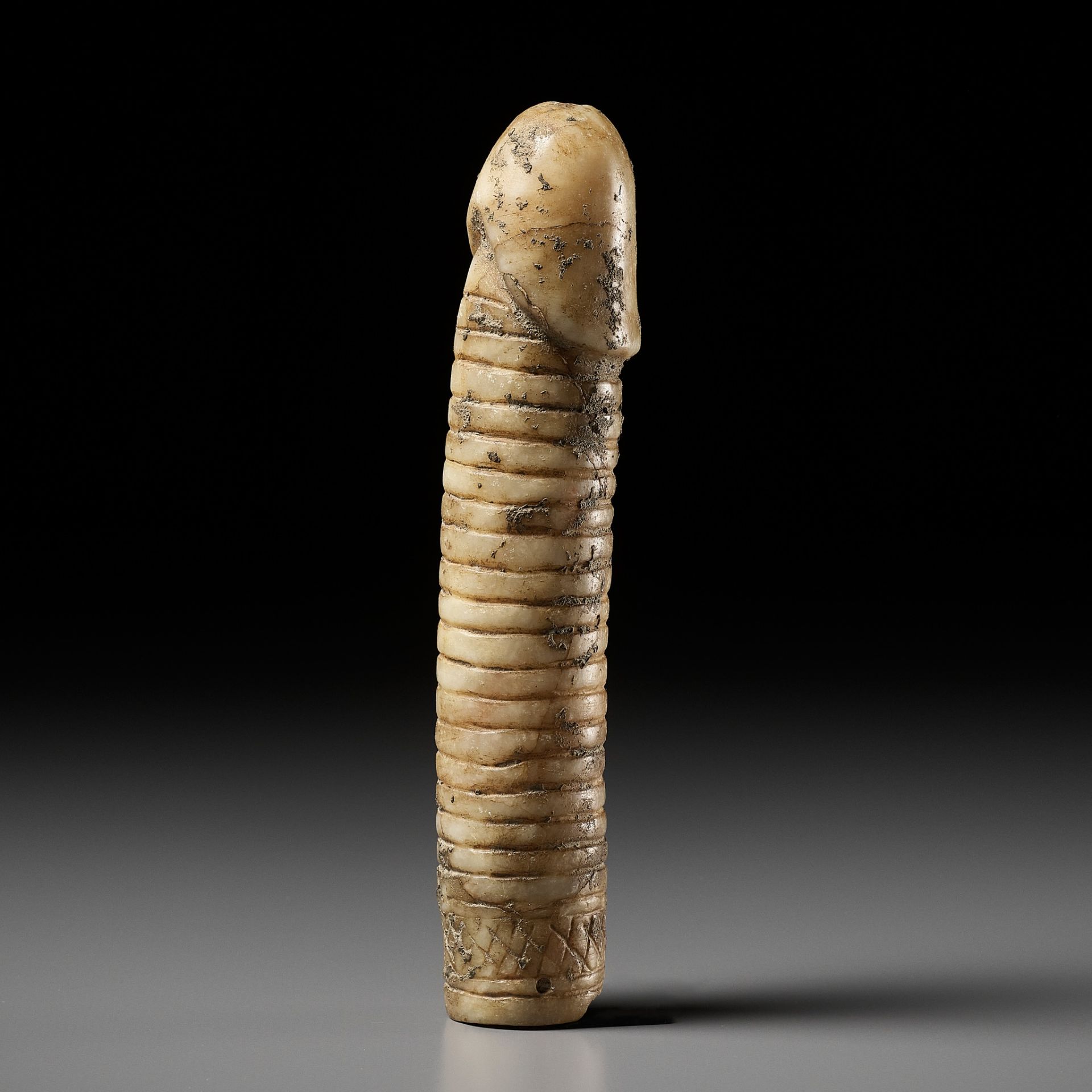 A RARE WHITE MARBLE CARVING OF A PHALLUS, WESTERN HAN DYNASTY