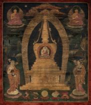 A THANGKA OF A BUDDHIST STUPA, TIBET, 18th-19th CENTURY