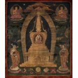 A THANGKA OF A BUDDHIST STUPA, TIBET, 18th-19th CENTURY