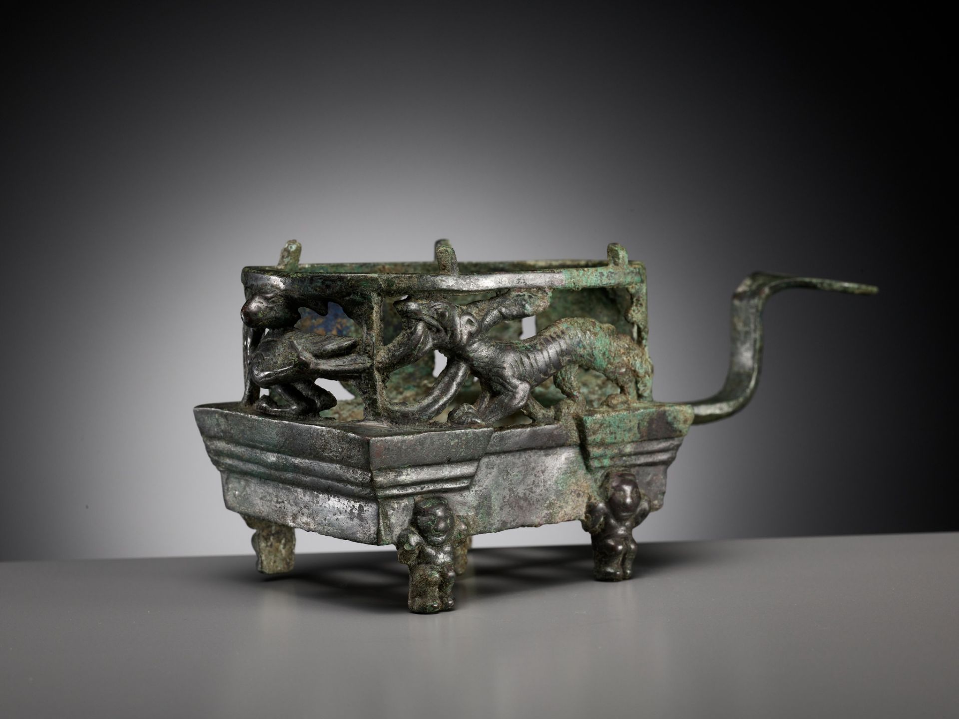 A 'FOUR AUSPICIOUS BEASTS' (SI XIANG) BRONZE BRAZIER, HAN DYNASTY, CHINA, 206 BC-220 AD - Image 13 of 16