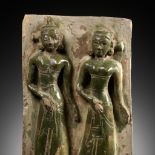 A GLAZED POTTERY TILE DEPICTING THE TWO DAUGHTERS OF MARA, PEGU KINGDOM, 15TH-16TH CENTURY