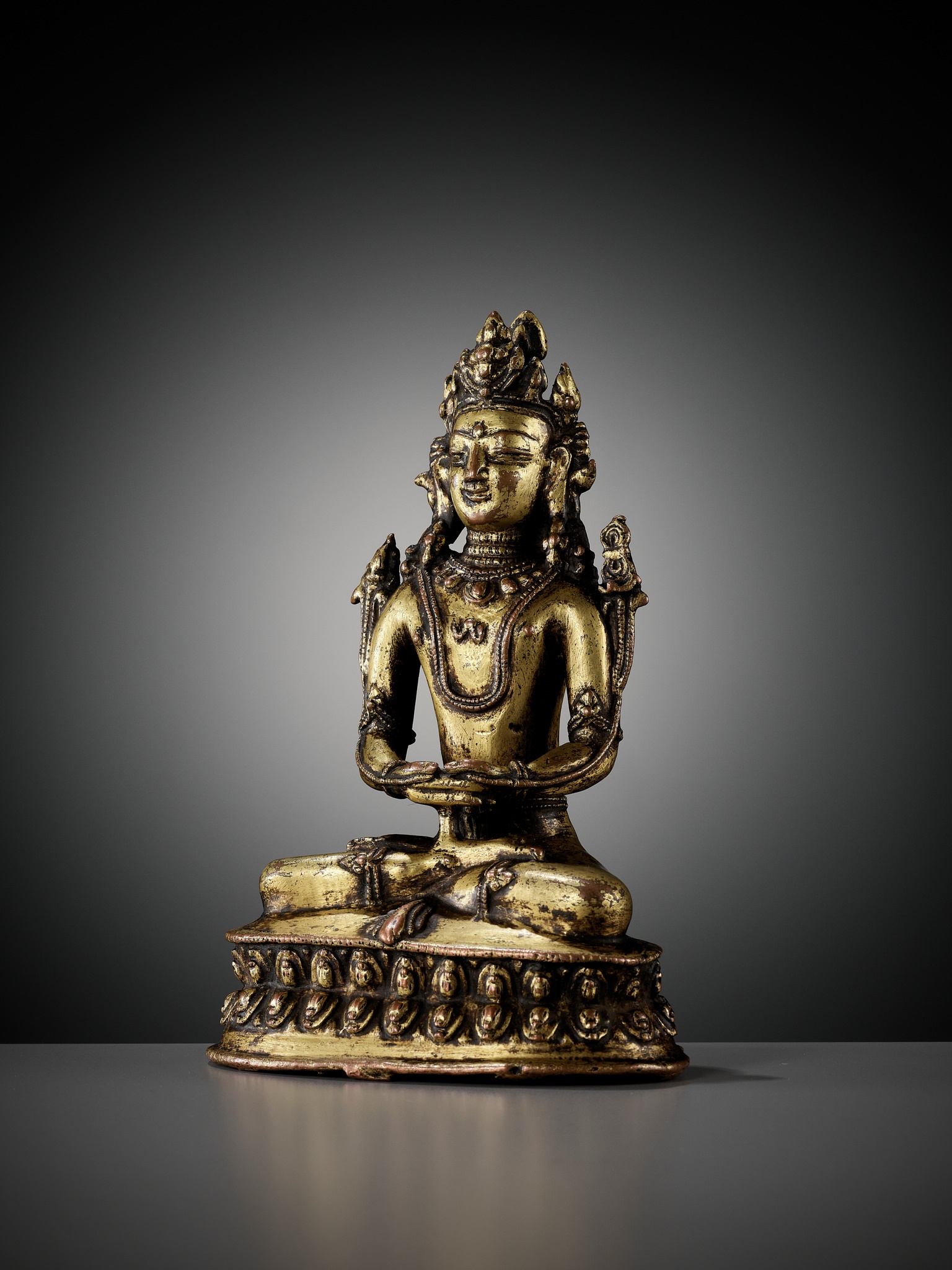 A GILT COPPER-ALLOY FIGURE OF KUNZANG AKOR, BON TRADITION, TIBET, 14TH-15TH CENTURY - Image 6 of 13