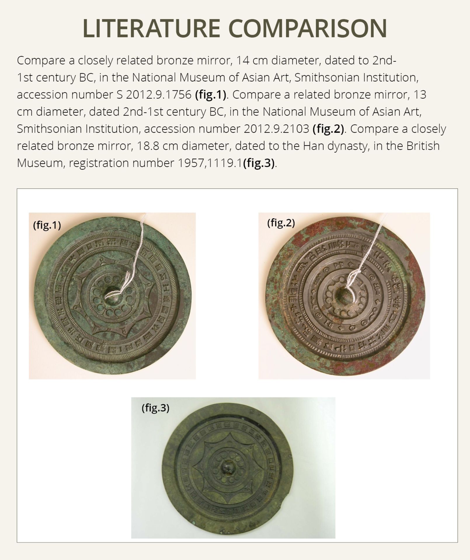 A LARGE BRONZE MIRROR WITH A 37-CHARACTER INSCRIPTION, HAN DYNASTY, CHINA, 206 BC-220 AD - Image 11 of 16