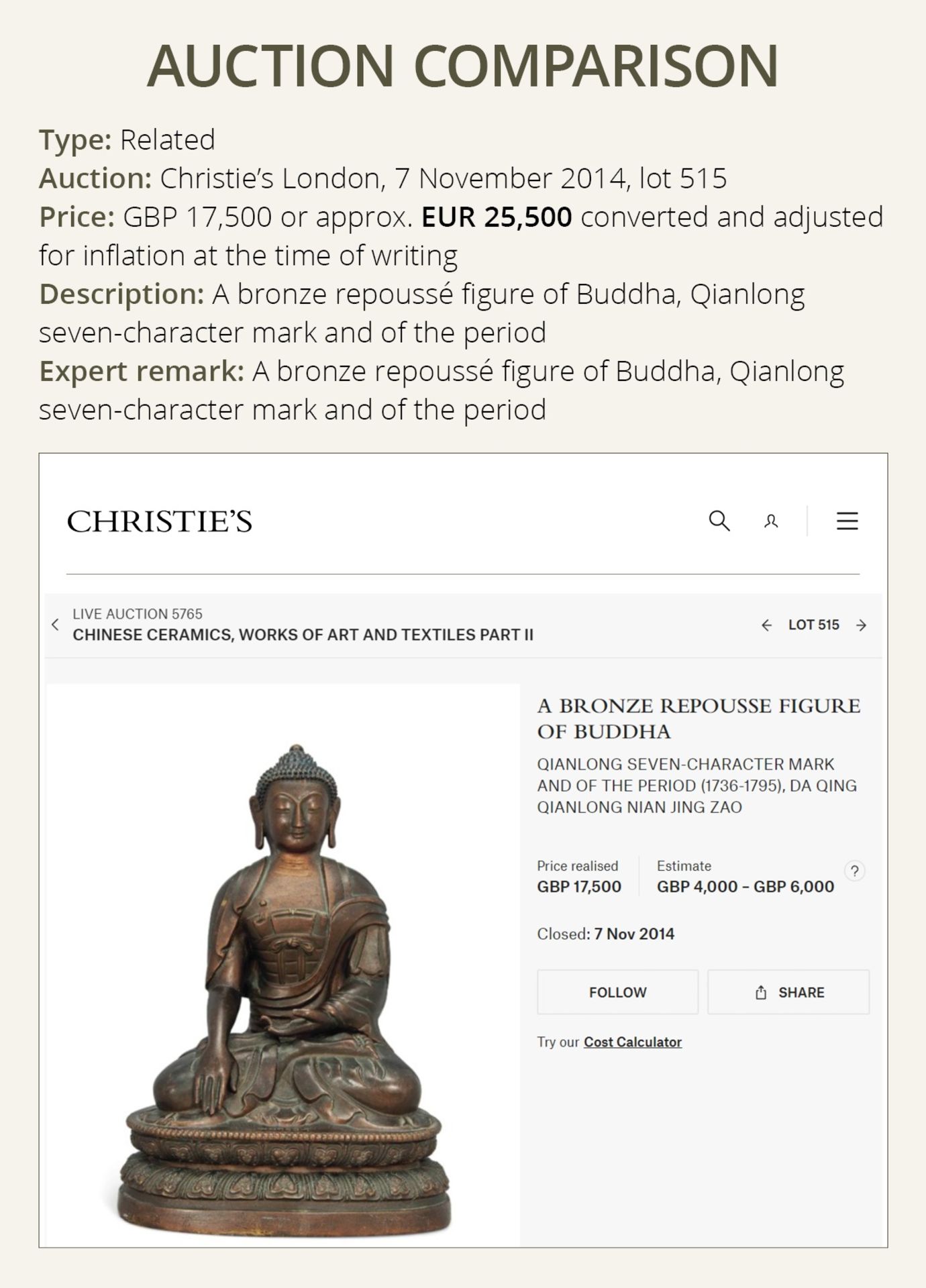 A LARGE CAST AND REPOUSSE COPPER FIGURE OF BUDDHA SHAKYAMUNI, QING DYNASTY - Image 4 of 12