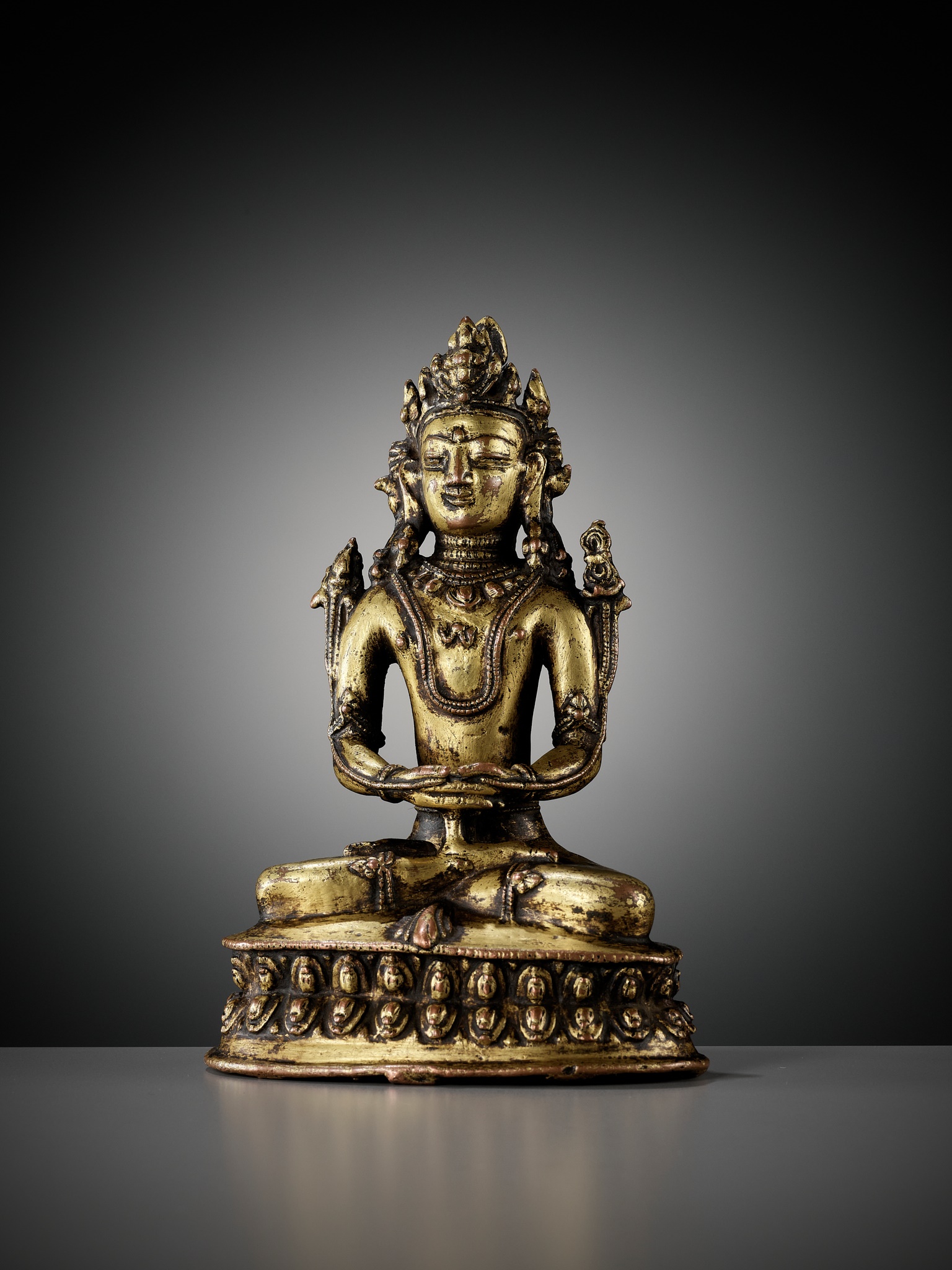 A GILT COPPER-ALLOY FIGURE OF KUNZANG AKOR, BON TRADITION, TIBET, 14TH-15TH CENTURY - Image 3 of 13