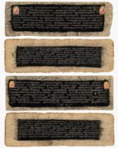 FOUR TIBETAN SUTRA PAGES WITH POLYCHROME ILLUMINATIONS, 13TH-14TH CENTURY