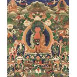 A THANGKA OF BUDDHA AMITABHA IN SUKHAVATI, TIBET, 18TH CENTURY