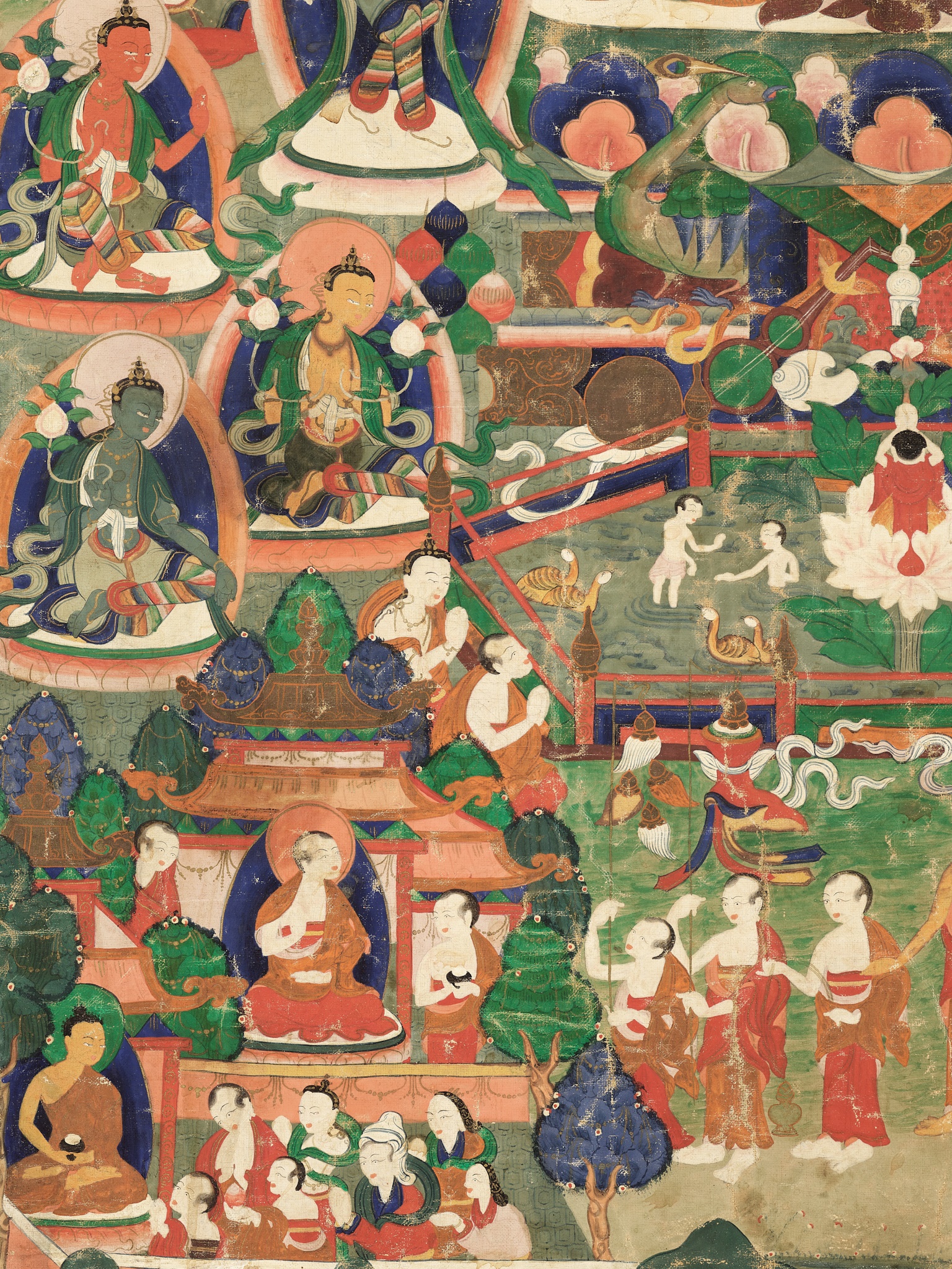 A THANGKA OF BUDDHA AMITABHA IN SUKHAVATI, TIBET, 18TH CENTURY - Image 7 of 12