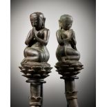 A PAIR OF BRONZE FIGURES OF SARIPUTRA AND MAUDGALYAYANA, SHAN STATE
