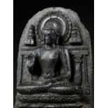 A BLACK SCHIST STELE OF BUDDHA SHAKYAMUNI, PALA PERIOD