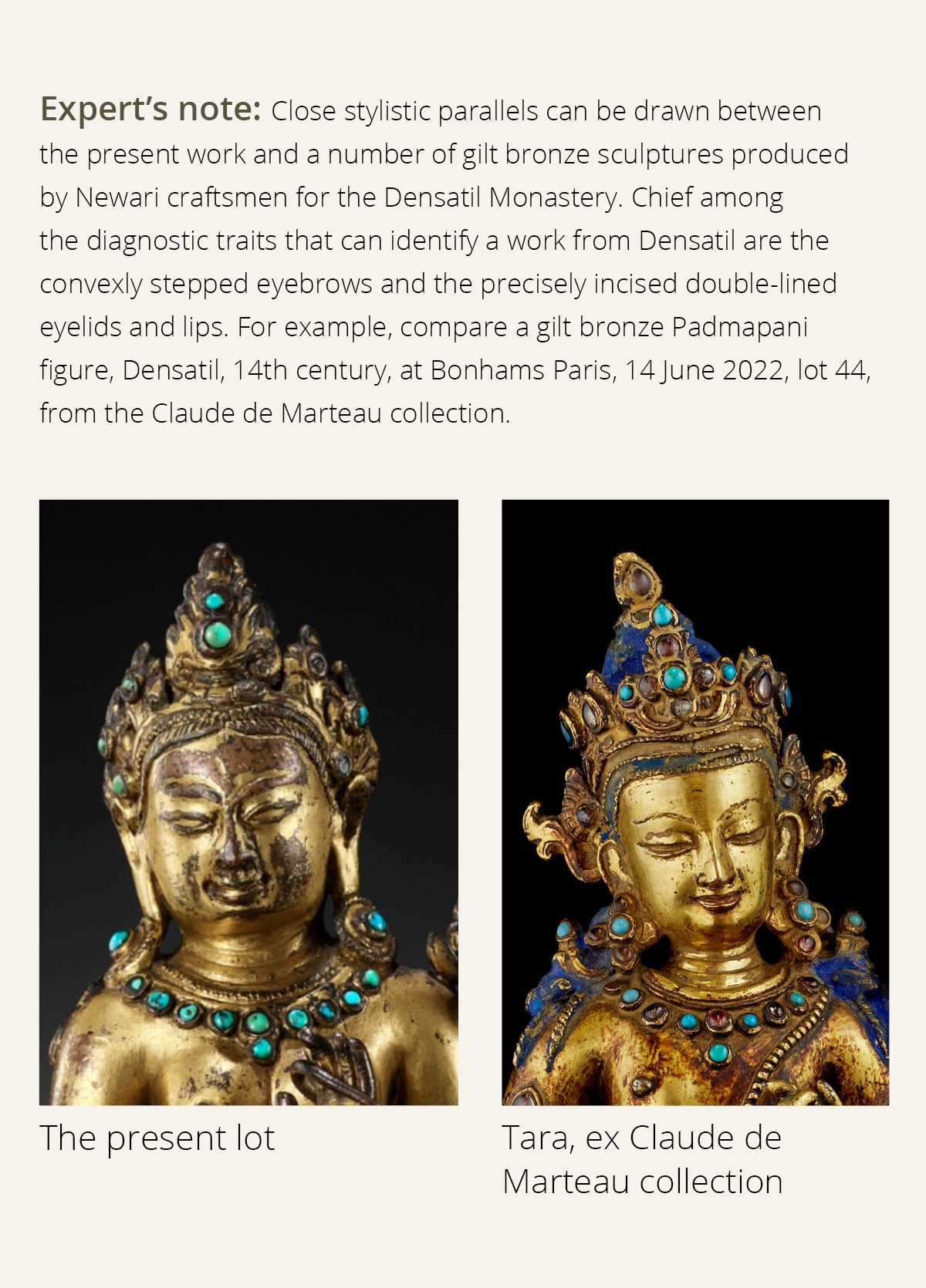 A GILT AND TURQUOISE-INLAID COPPER ALLOY FIGURE OF GREEN TARA, DENSATIL STYLE, TIBET, 14TH CENTURY - Image 4 of 16