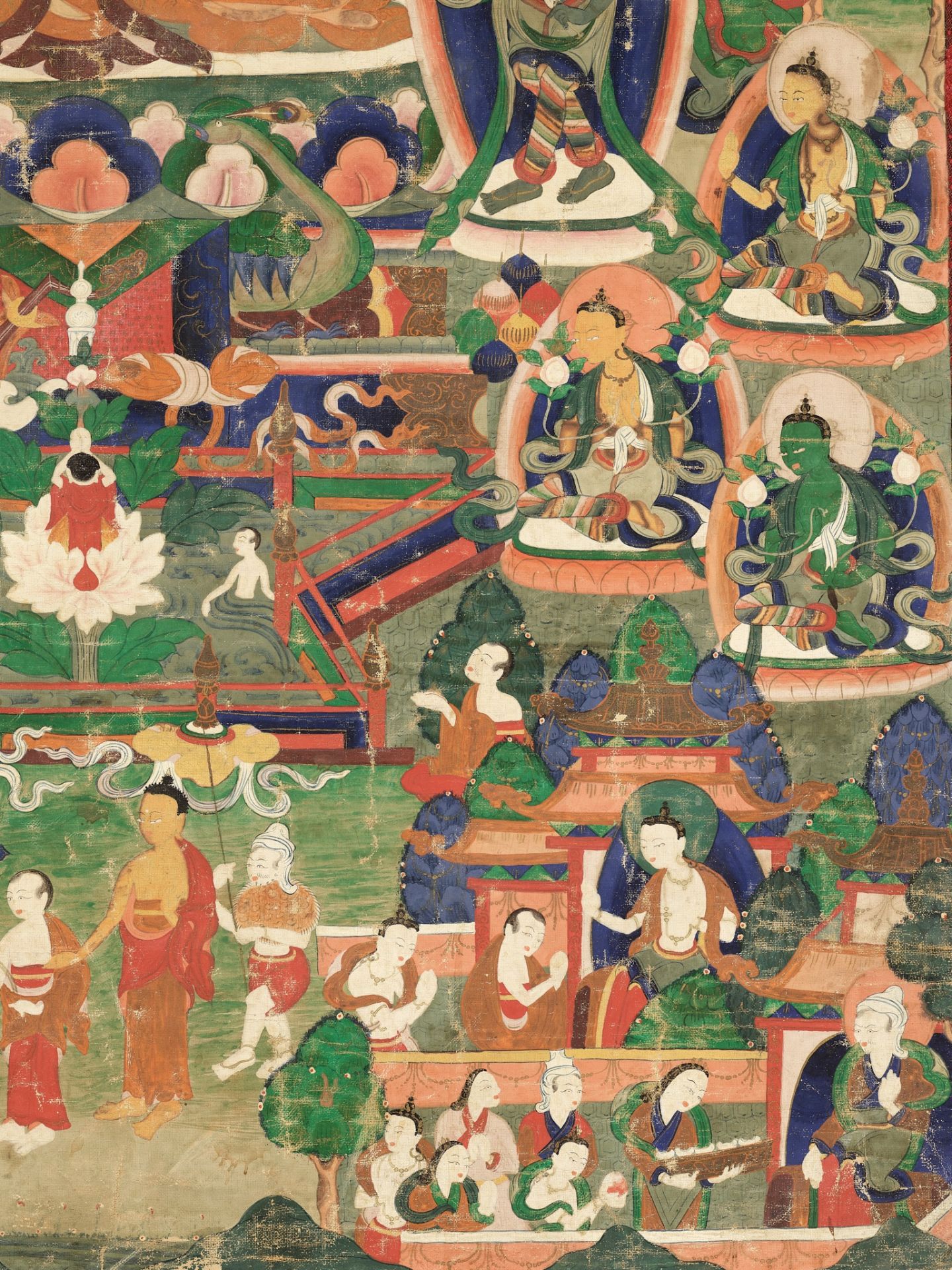 A THANGKA OF BUDDHA AMITABHA IN SUKHAVATI, TIBET, 18TH CENTURY - Image 10 of 12