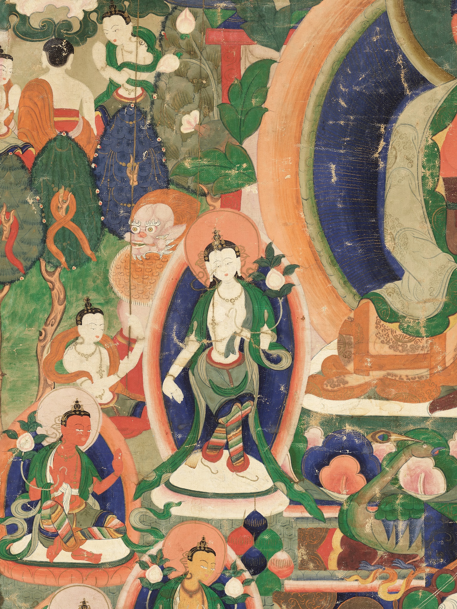 A THANGKA OF BUDDHA AMITABHA IN SUKHAVATI, TIBET, 18TH CENTURY - Image 8 of 12