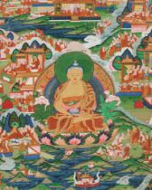 A THANGKA OF BUDDHA AND JATAKA TALES