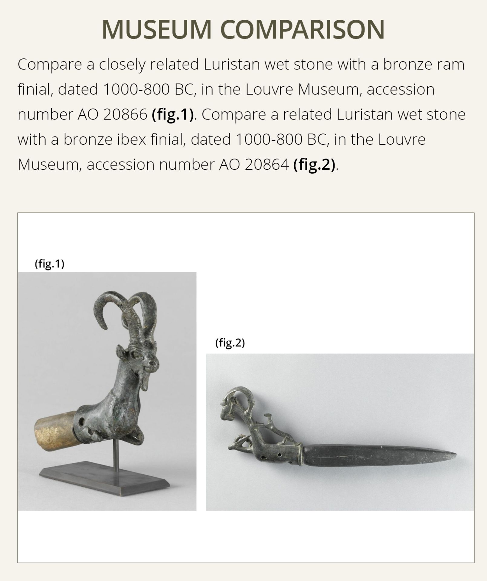 A LURISTAN BRONZE 'RAM' WHETSTONE FINIAL, CIRCA 1000-650 BC - Bild 5 aus 10