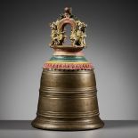A LARGE AND HEAVY BRONZE TEMPLE BELL, BURMA, 19TH CENTURY