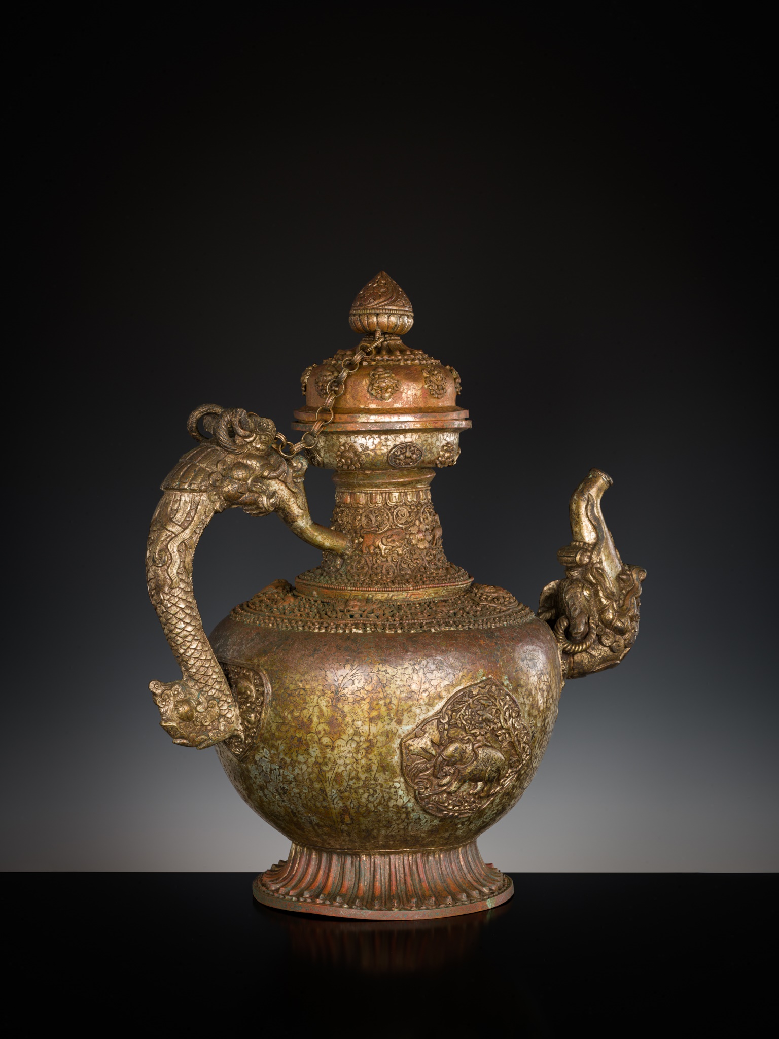 A MASSIVE SILVERED-COPPER RITUAL TEAPOT AND COVER, TIBET, 19TH CENTURY - Image 12 of 15