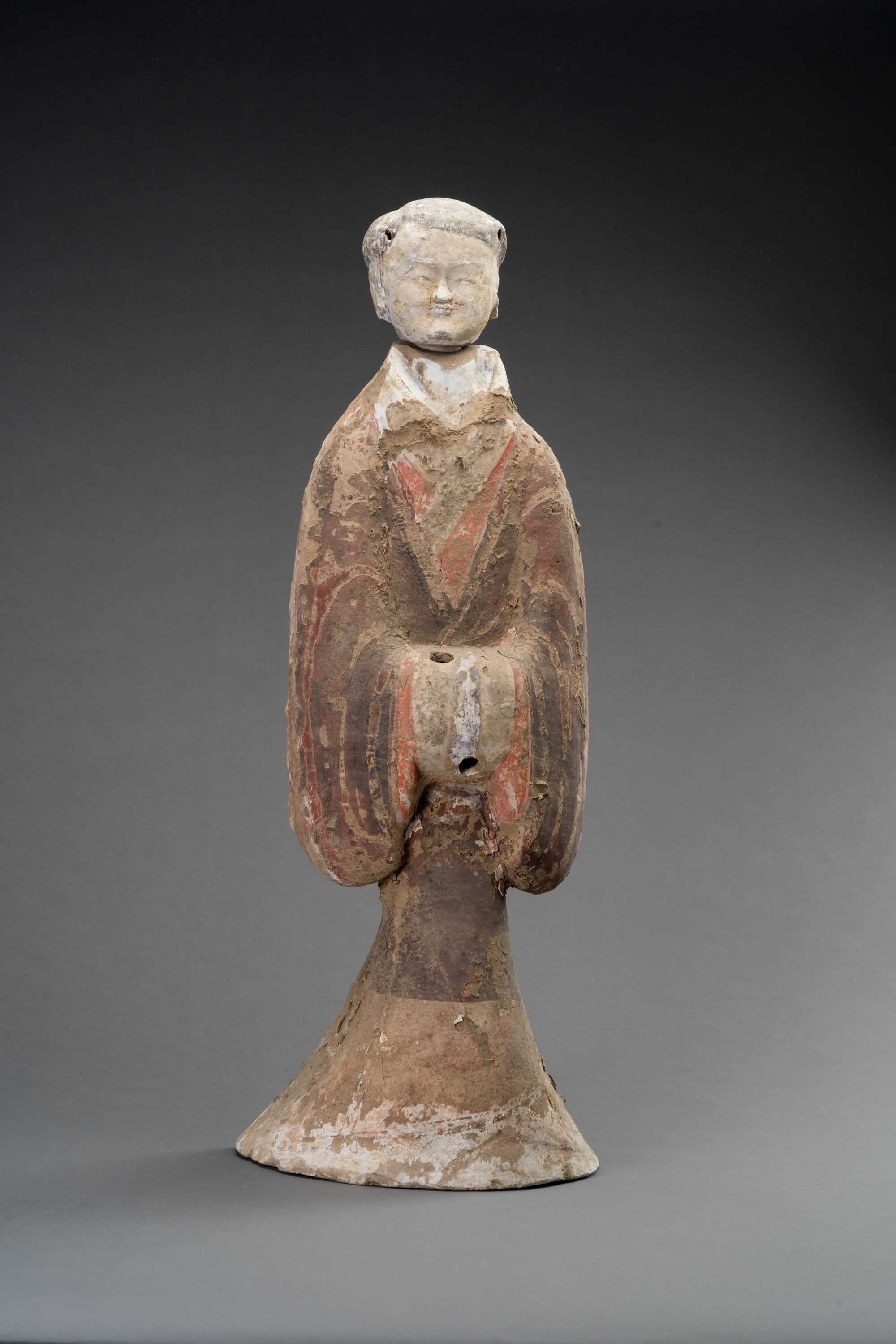 A LARGE PAINTED POTTERY FIGURE OF A COURT-LADY, HAN DYNASTY - Image 2 of 10